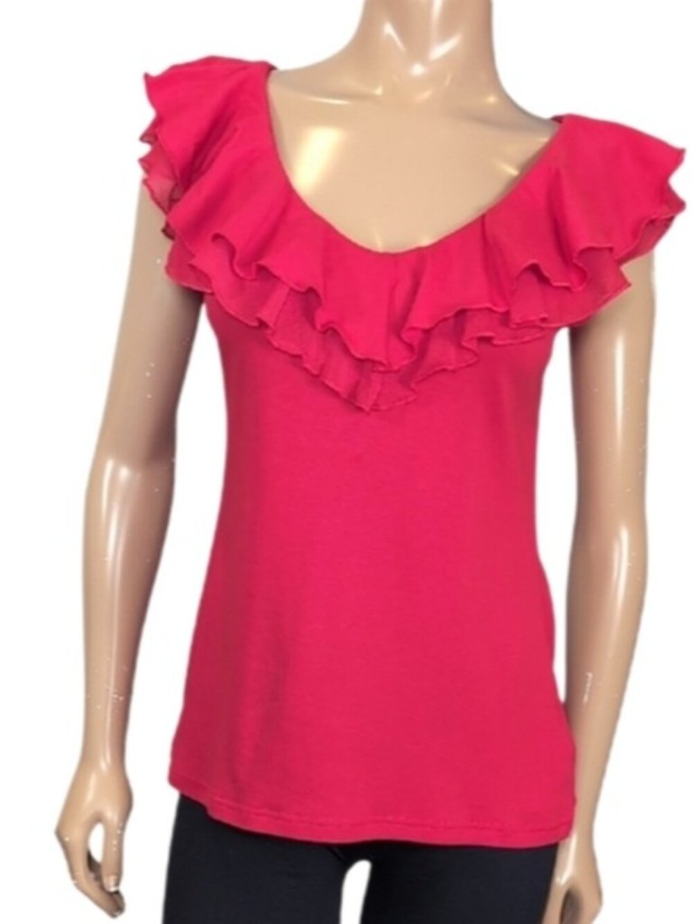 💠Chaps Ruffle V-neck Sleeveless Top Red Layered Flounce Cotton Womens Medium